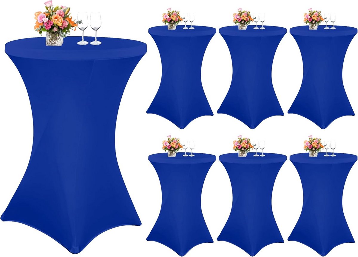 6x Ronde Cocktailtafelhoes Stretch Spandex voor Bistrotafel Ø 80-85 cm Blauw