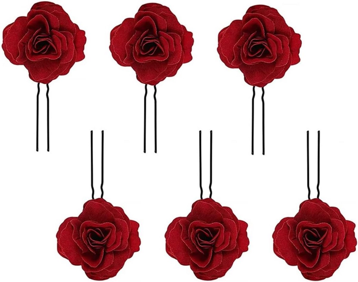 6x Roze Roos Haarspelden voor Bruid en Feestelijke Kapsels – Geschikt als Broche