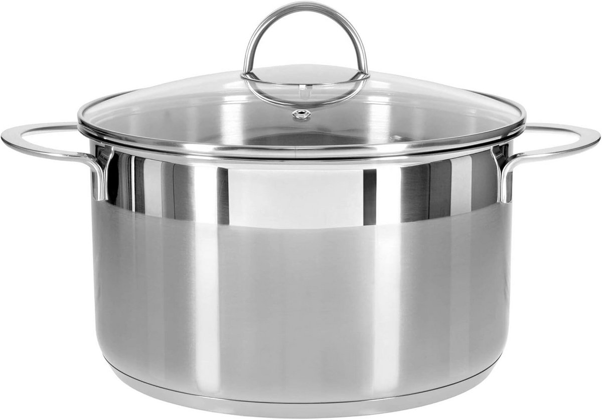 RVS Kookpan met Gietijzer Bodem Glasdeksel - 24 cm - 5 Liter