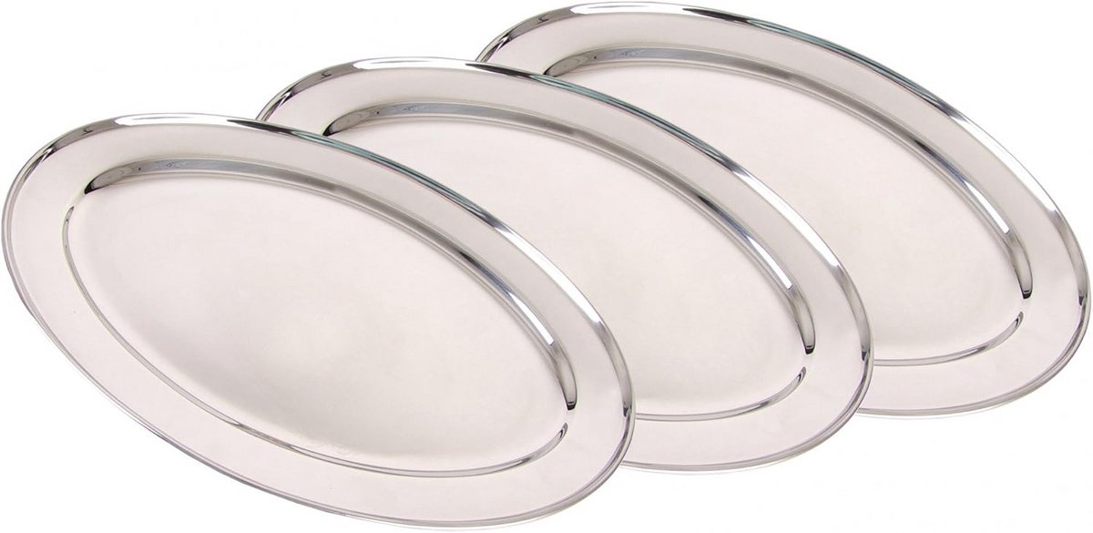 Set van 3 RVS Serveerschalen 40 cm Buffet Serveerplaten voor Buffet en Buffet
