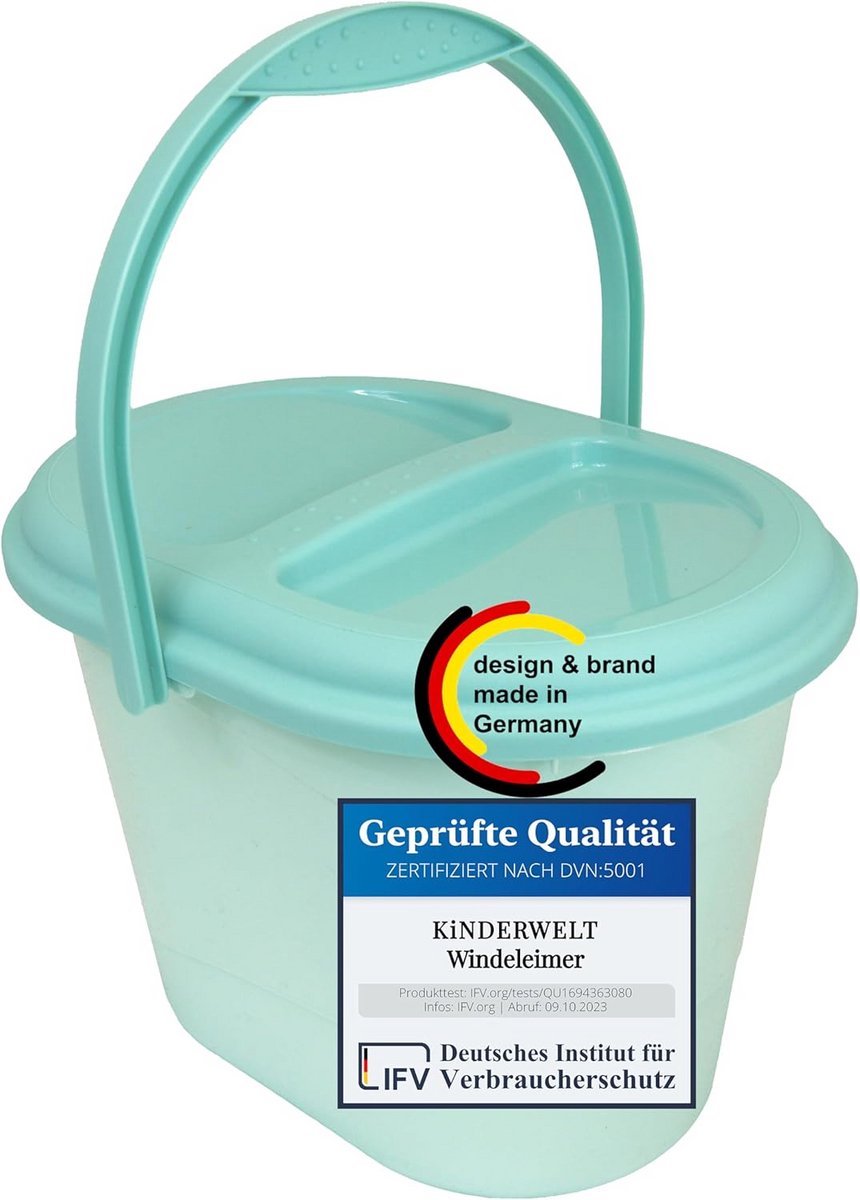 Luieremmer met Deksel en Draaggreep - Hygiënische Opslag Luiers - Aquamarijn