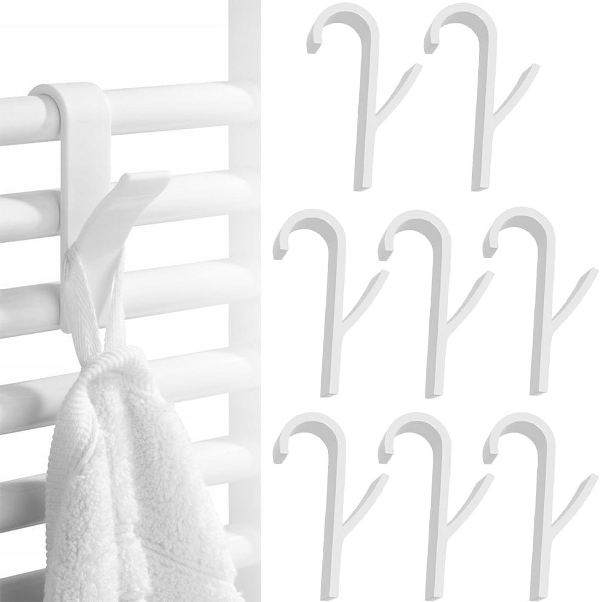 8 Universele Haken voor Handdoekradiator en Badkamerradiator - Wit