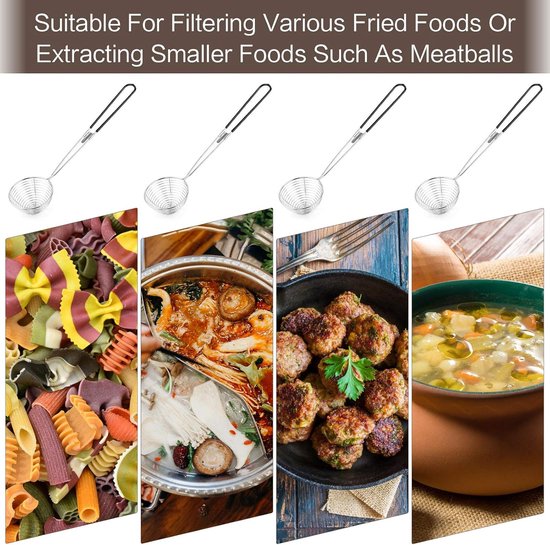 6 Stuks - Fondue netjes - RVS Fonduenetjes - Fonduenet - Fonduenetten - Fondue mandjes - Fondue Zeef - met handvat - voor boba parels, pasta, tortellini, gehaktbal en koken — afbeelding 3