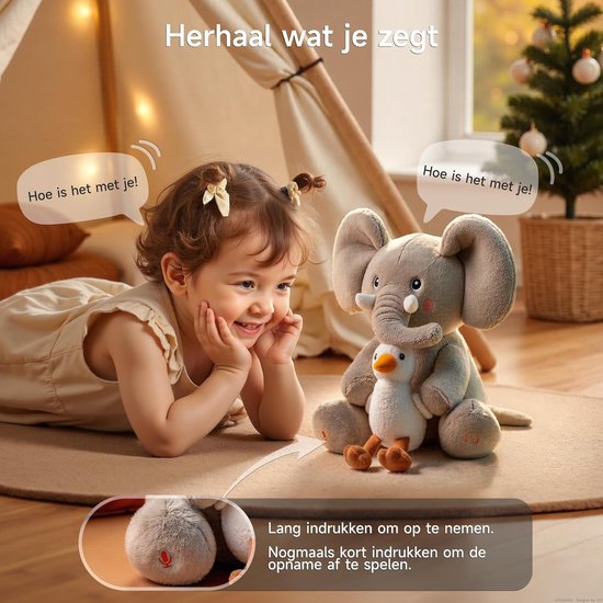 Sander Shop Sprekende zingende olifanten en kuikens speelgoed voor kinderen, interactieve kopie pluche dier met 6 liedjes en beweegbaar hoofd, sprekende laboratoriumspreekspeelgoed vanaf 3, 4, 5, 6 van Sander Shop — afbeelding 4