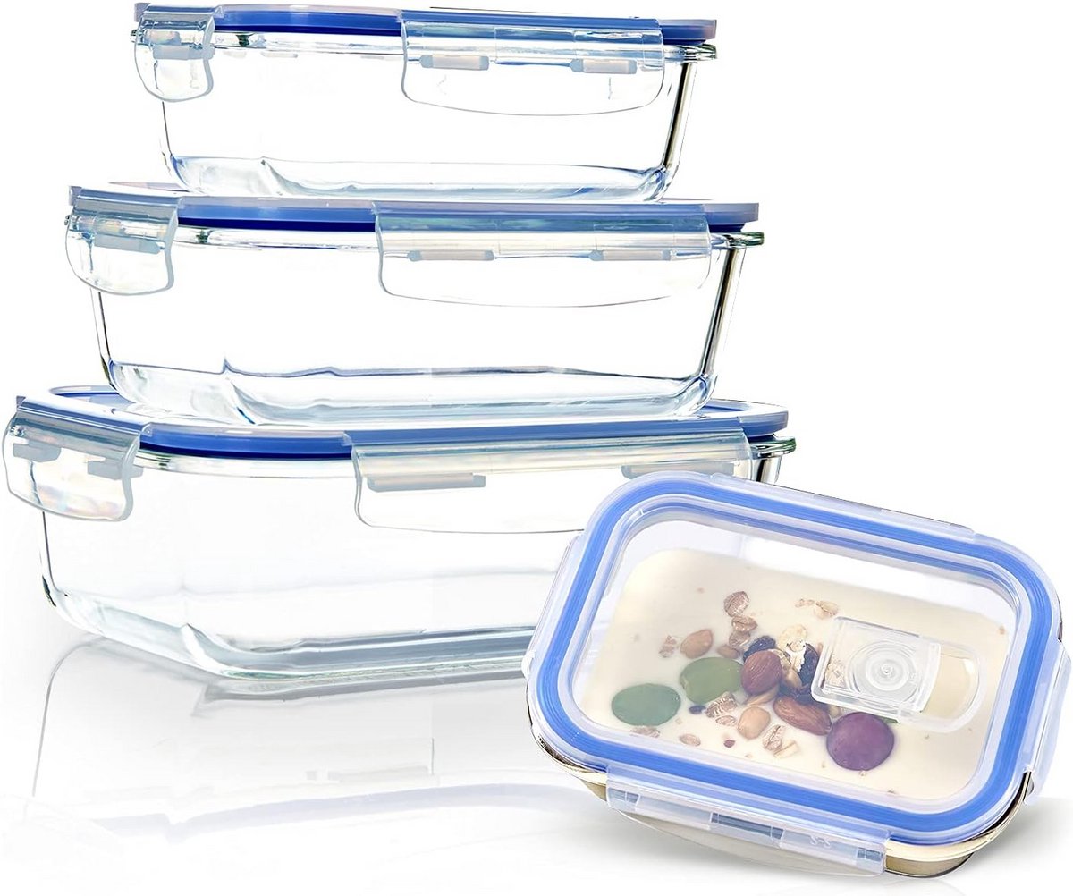 Set van 4 Lekdichte Glazen Bewaarbakjes met Luchtdichte Deksel - 370ml tot 1500ml