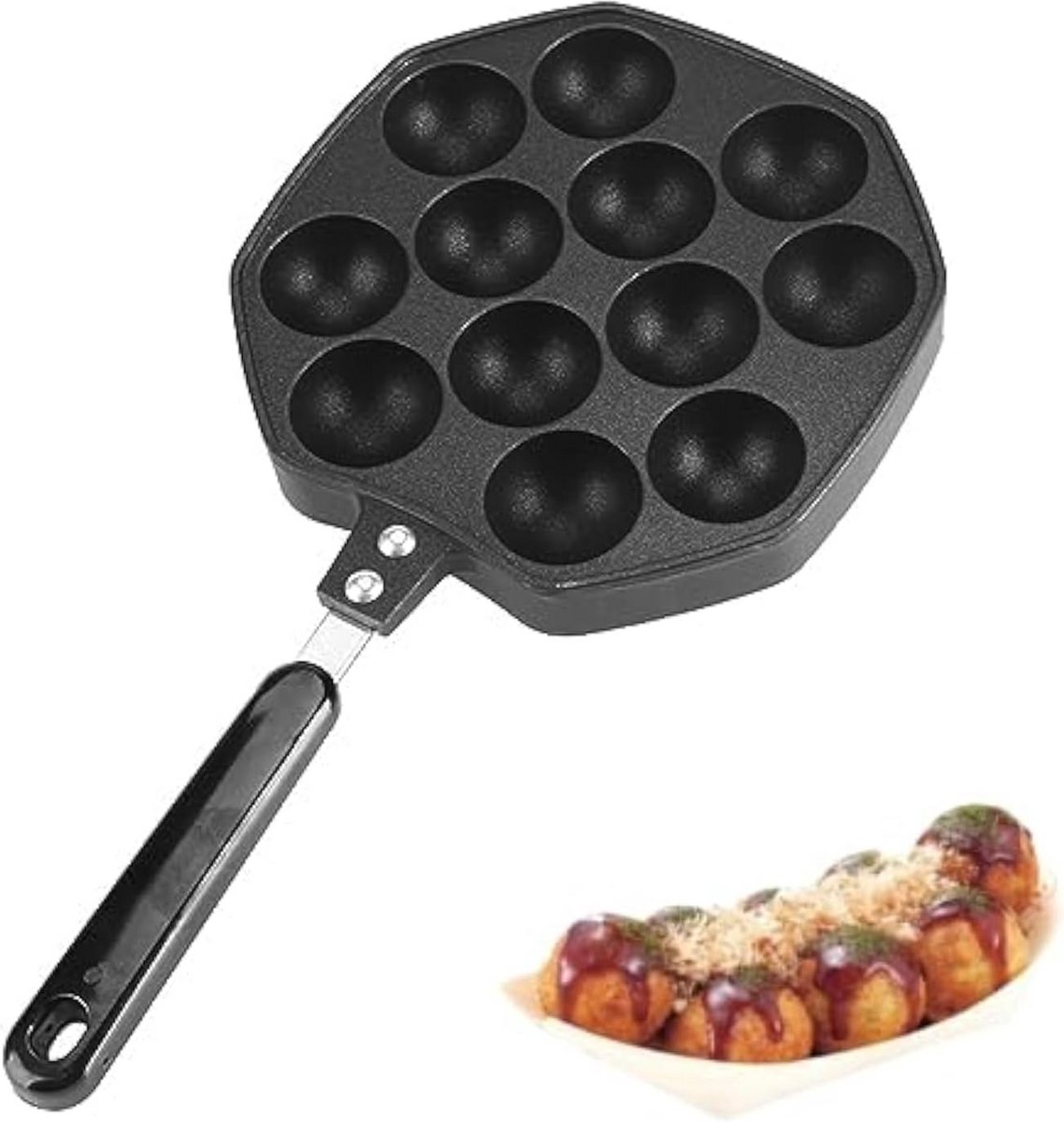 Antiaanbakpan met 12 Gaten voor Takoyaki Aebleskiver en Poffertjes Geschikt voor Gasfornuis