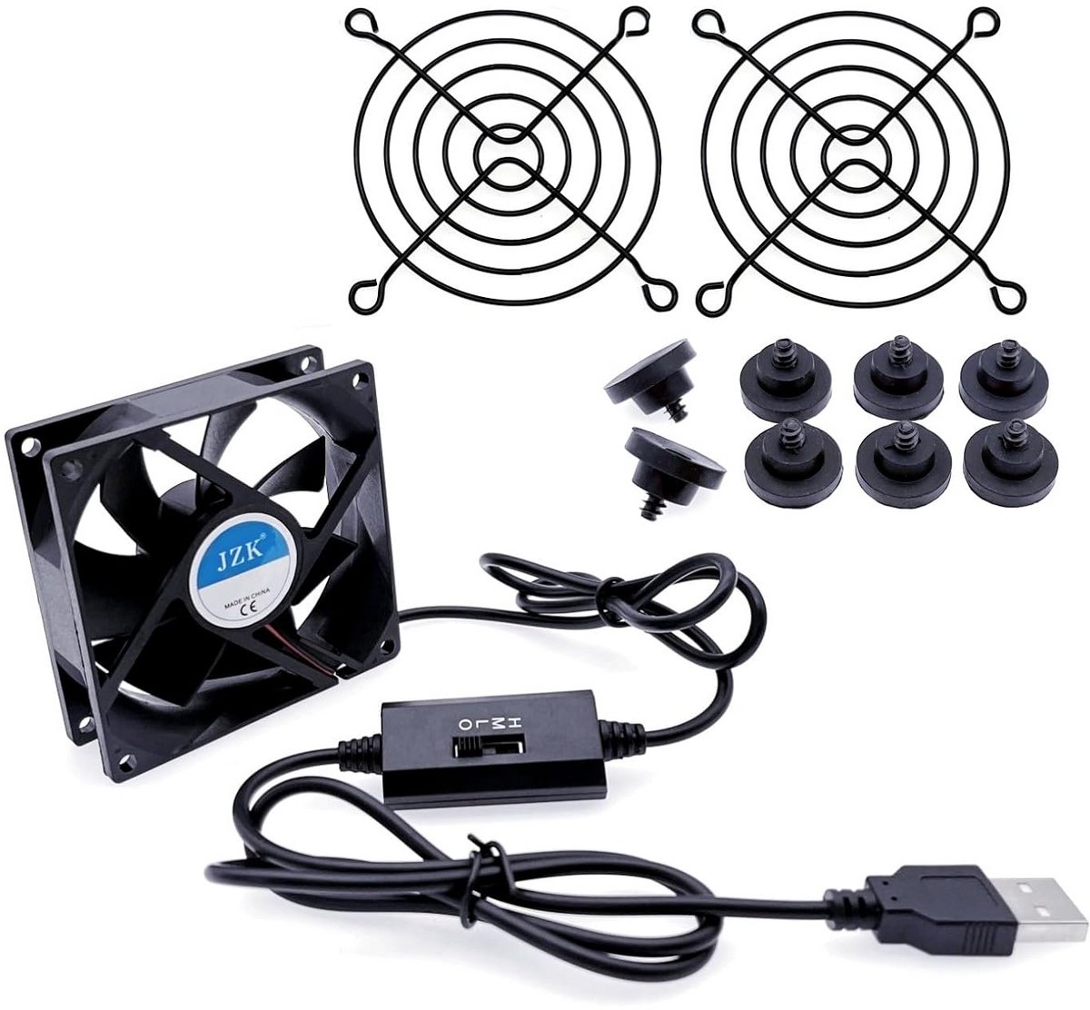 Verstelbare 80mm USB Ventilator met Drie Snelheidsstanden en Metalen Bescherming