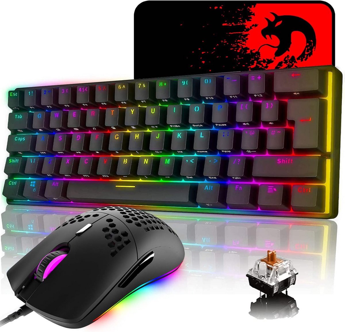 Compact 60% Mechanisch Gaming Toetsenbord en Muis Set met RGB Verlichting