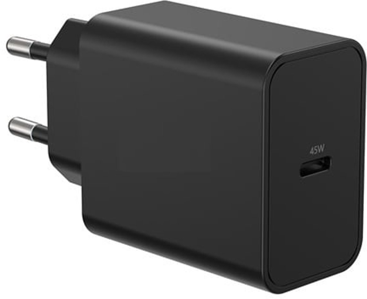 OneOne 45W super snellader. Zwarte USB C oplader. PD lader adapter past op Samsung Galaxy A34, A54, A24, A14, A05, F04, F34, F54, A15, A25, A35, F15, M14, M04, M34, M21, M30, M40, M54