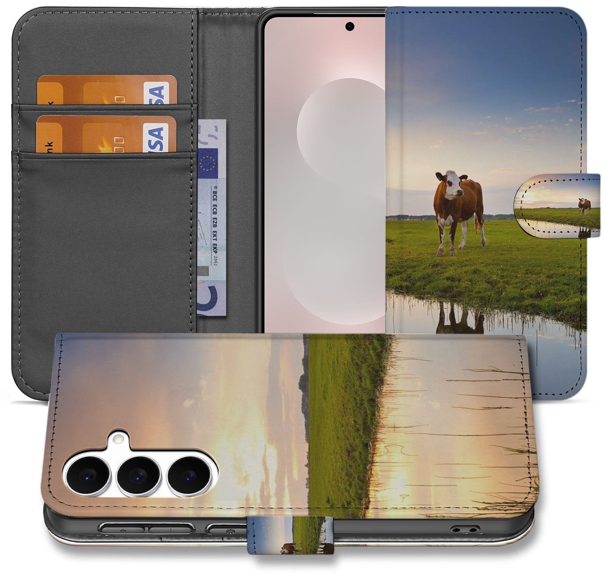 Samsung Galaxy S25 FE Bookcase Hoesje Met Pasjes Koeienprint