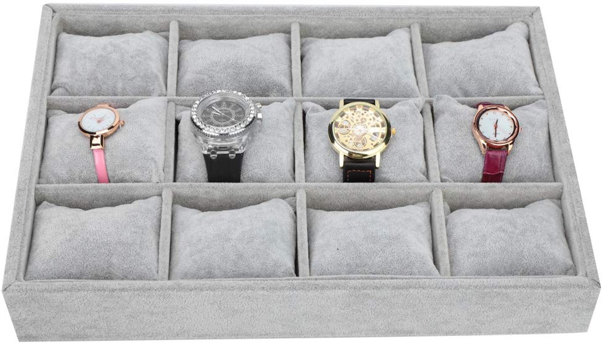 Grid armbandkussens lade, 12 sleuven horloge sieraden armband lade houder doos display case organizer voor armbanden, horloges, manchetten, display opslag