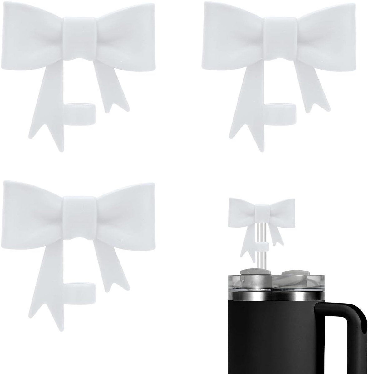 Siliconen Bow Straw Covers - Set van 3 - Herbruikbaar & Stofdicht - Wit - Voor 10mm Bekers