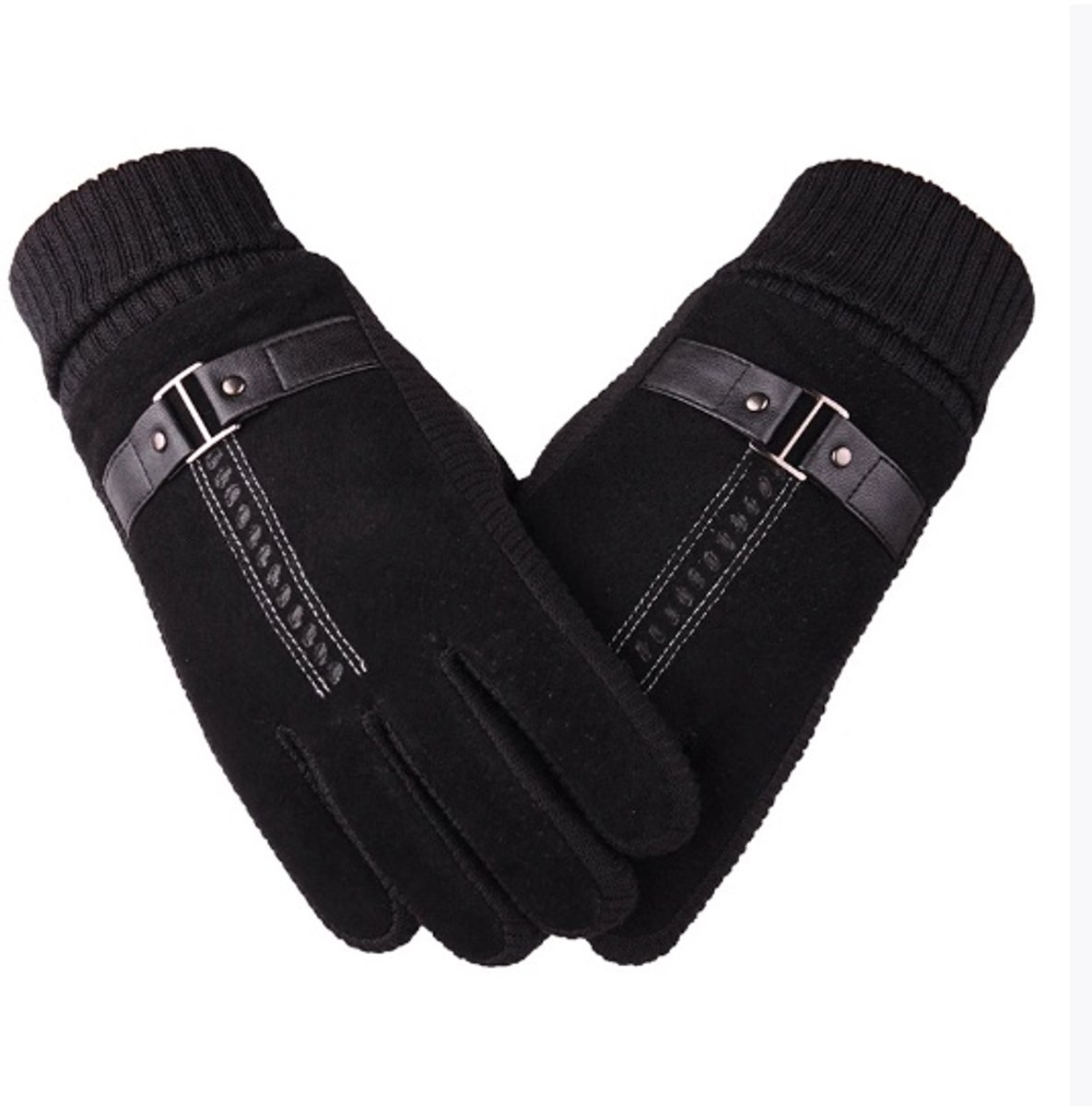 Hidzo Zwarte - winterhandschoenen - leren detail - unisex - onesize