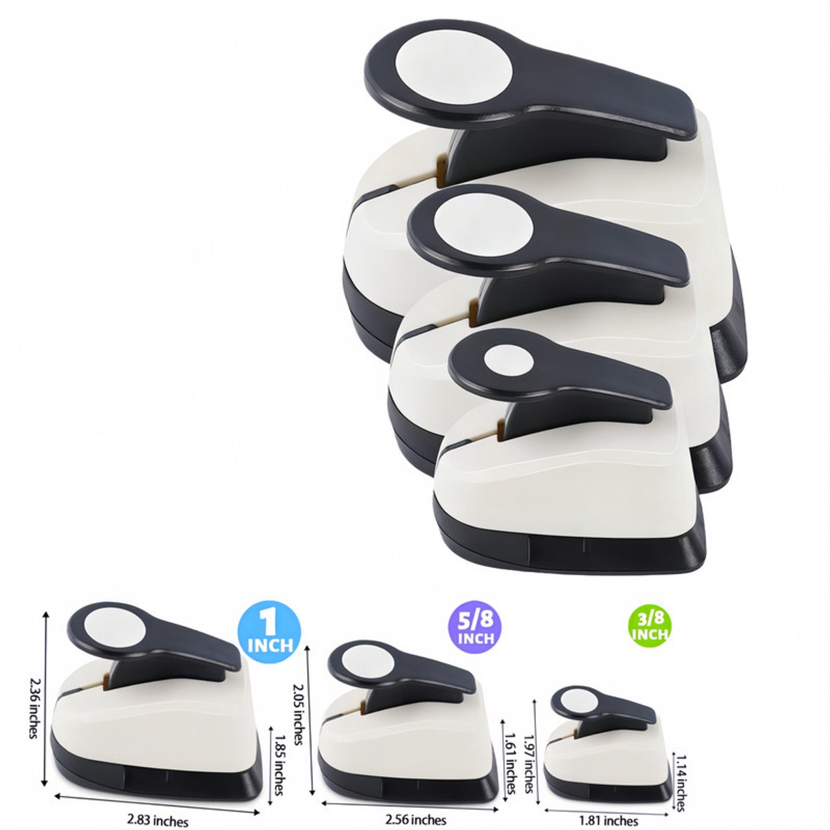 3 stuks -Circle Punch - Circle Hole Punch - Paper Hole Puncher - CirclePunch Set - 1 inch |5 / 8 ""|3 / 8"" - HolePuncher