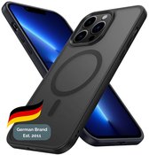 Cadorabo Hoesje geschikt voor Apple iPhone 14 PRO in ZWART geschikt voor MagSafe - Hybride beschermhoes met TPU-siliconerand Case Cover en stevige achterkant