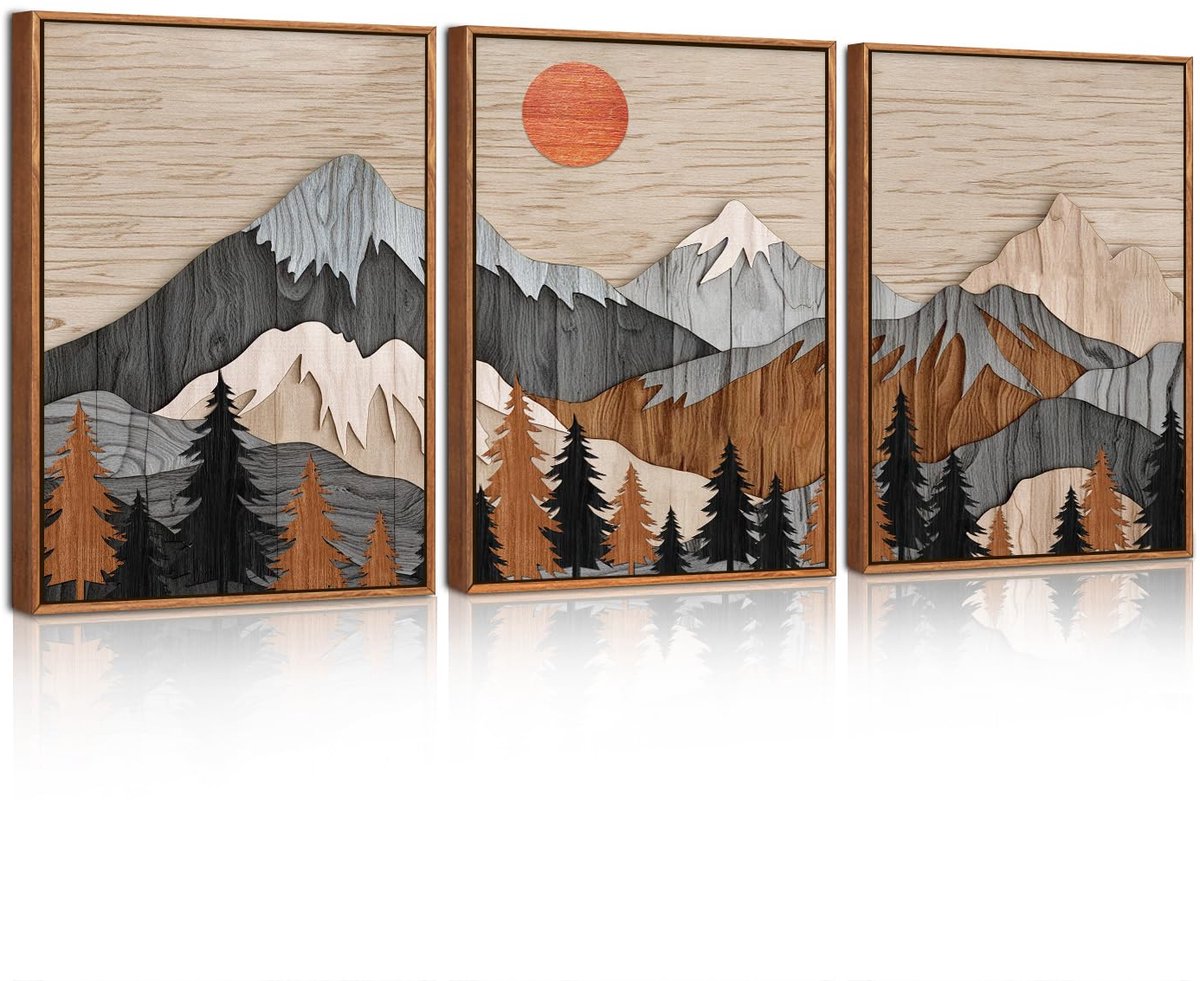 Unyqoos Abstracte Berglandschap Muurdecoratie in Warme Kleuren voor Woonkamer Slaapkamer bruin
