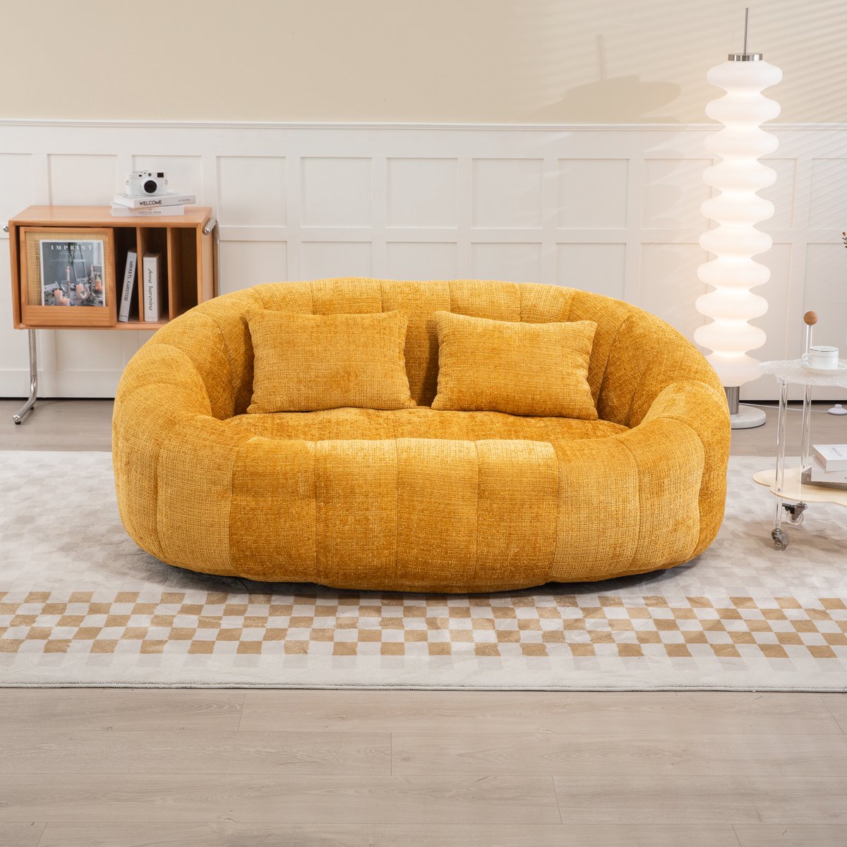 OKWISH Zitbank – 2-Zits Zitzak Met Hoge Rug & Armleuningen – Geheugenschuim Vulling, Ademend Chenille – Voor Woonkamer/Slaapkamer – Chenille – Geel