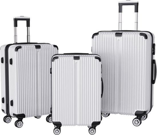 Koffer Set 3-delig – Hardcase ABS met Cijfercode & Weegschaal, 4 Dubbele Zwenkwielen, Slijtvast & Soepel Rijden