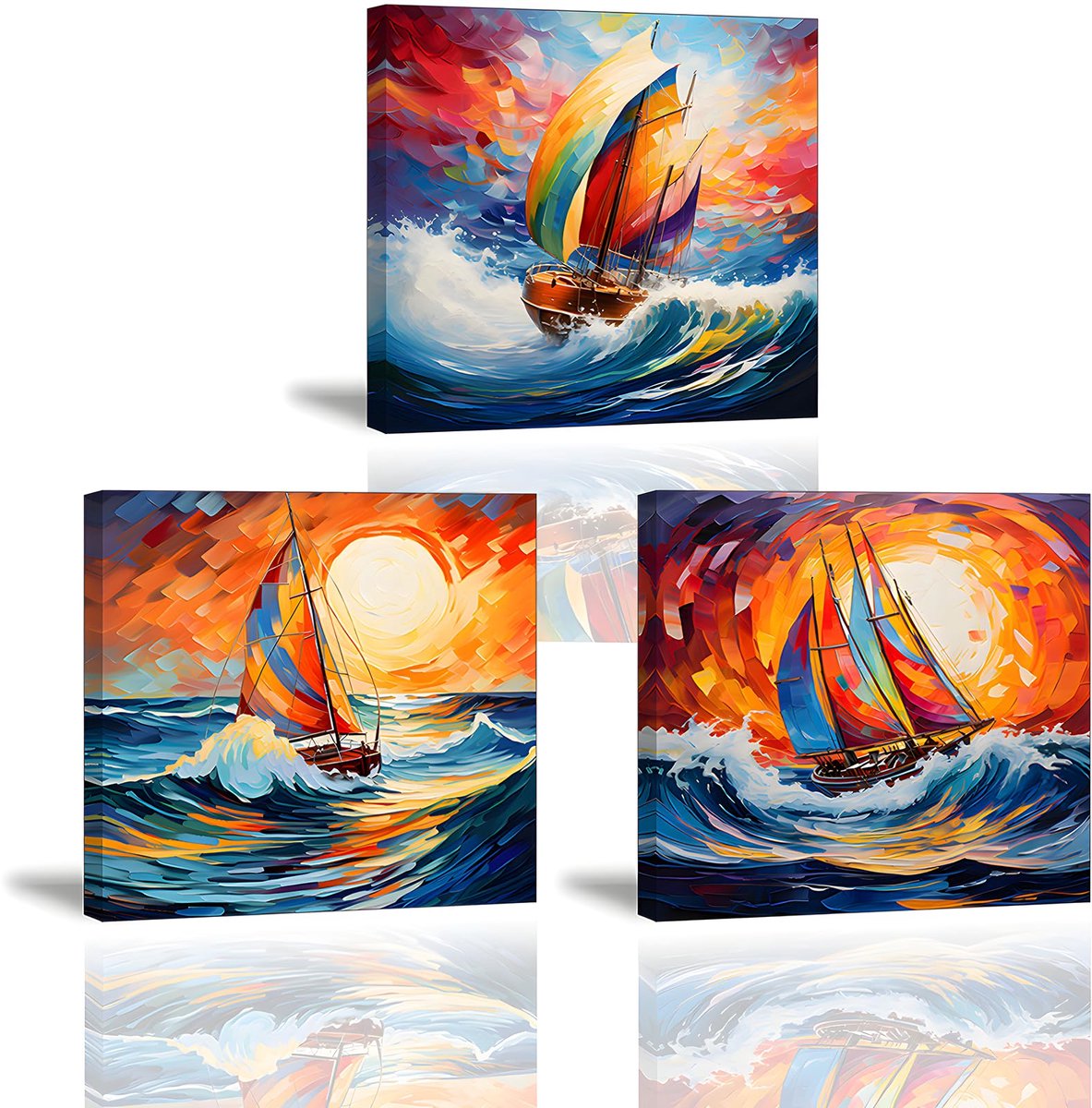 Unyqoos Canvas Print van Zeilschepen voor Slaapkamer en Woonkamer Decoratie Kleurrijke