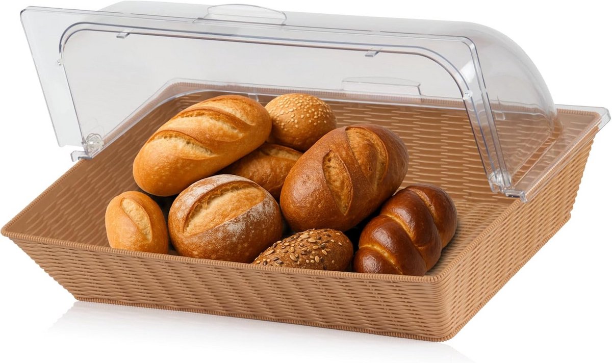 Grote Broodtrommel Rechthoekig met Roldeksel - Buffet Vitrine voor Brood en Gebak