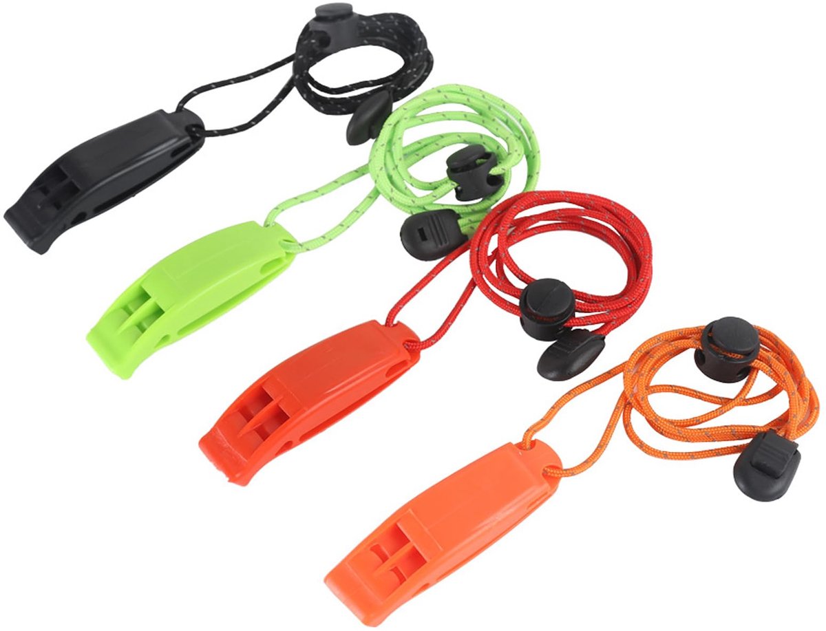 IMPERATORIS® Scheidsrechtersfluitje - Sport Fluitje - Met Koord - Voor Voetbal, Hockey en Training - Hard Geluid - Kunststof - 4 Stuks - Veelkleurig