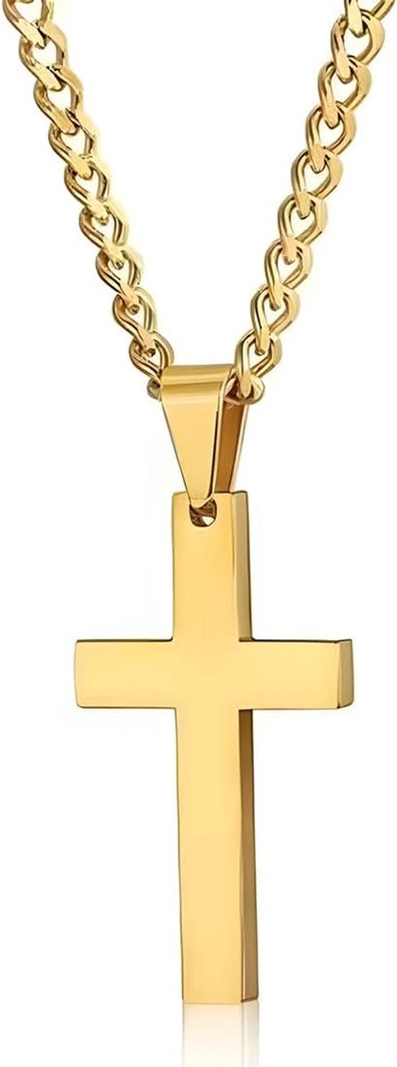 Heren en Dames Kruis Ketting | Gouden RVS Kruishanger | Christelijke Sieraden