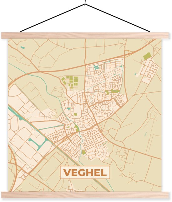 Porte-affiche avec affiche 60x60 cm - Affiche scolaire - Carte - Veghel - Vintage - Affiche textile - Lattes vierges