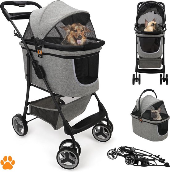 OHMG Dubbele kinderwagen 3-in-1, opvouwbaar voor 2 dieren tot 25 kg