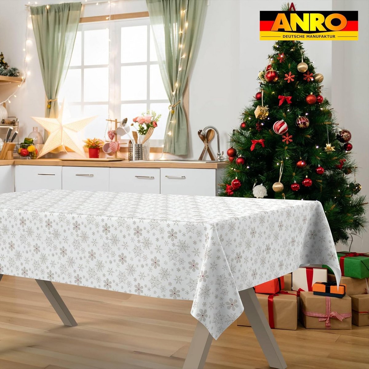 Wasbaar Kerst Tafelkleed met Sneeuwvlokken - 100x140 cm - Feestelijk en Afwasbaar