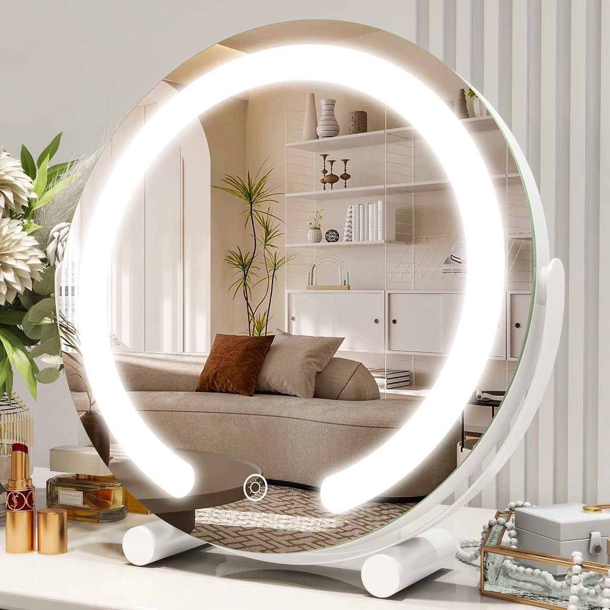 Grote LED Make-up Spiegel met Touchscreen Bediening en 3 Kleurstanden | Draaibaar