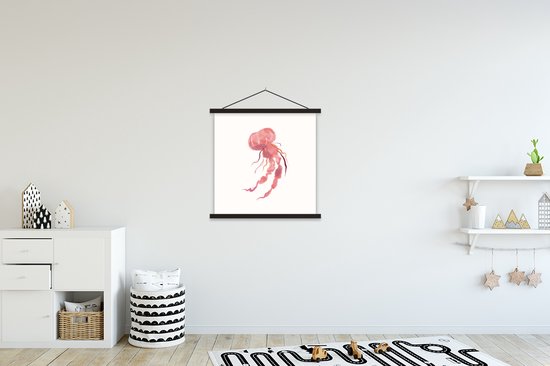 Porte-affiche avec affiche - Affiche scolaire - Méduse - Rose - Aquarelle - 60x60 cm - Lattes noires