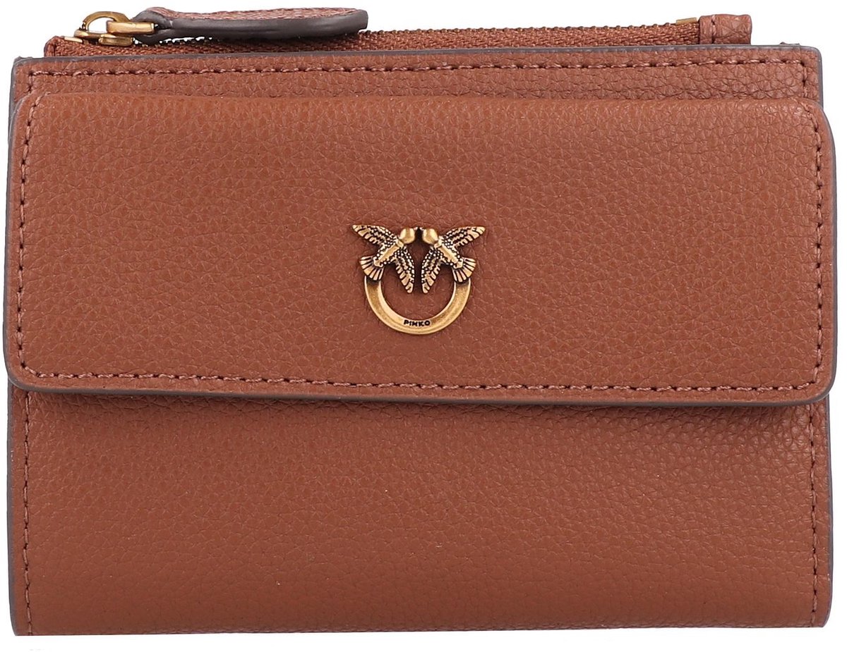 PINKO Compact Portemonnee Leer 12.5 cm - Dames - Horizontaal - marrone - leone-antique gold