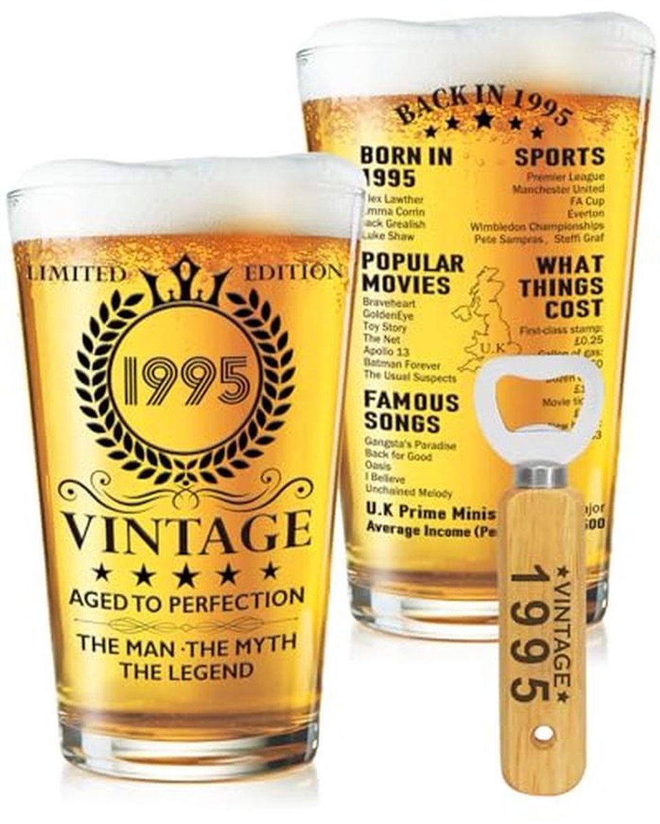 Vintage Bierglas voor 30e Verjaardag - Creatief Cadeau voor Mannen