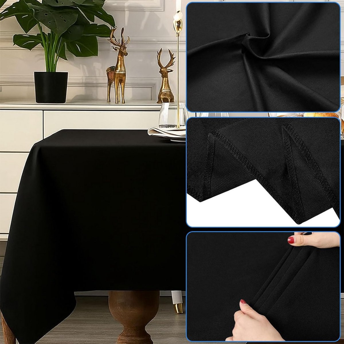 Set van 2 Tafelkleden Zwart Rechthoekig voor Biertafels - Wasbaar Polyester