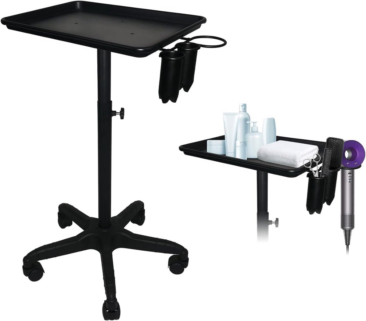 Professionele Aluminium Salon Trolley met Verstelbare Hoogte en Vijf Wielen