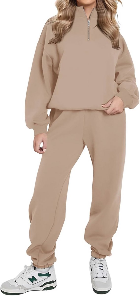 Vrouwen Warm Half Zip Katoen Lounge Wear Sets - Plus Size Tweedelige Outfit en Dikke Trainingspakken