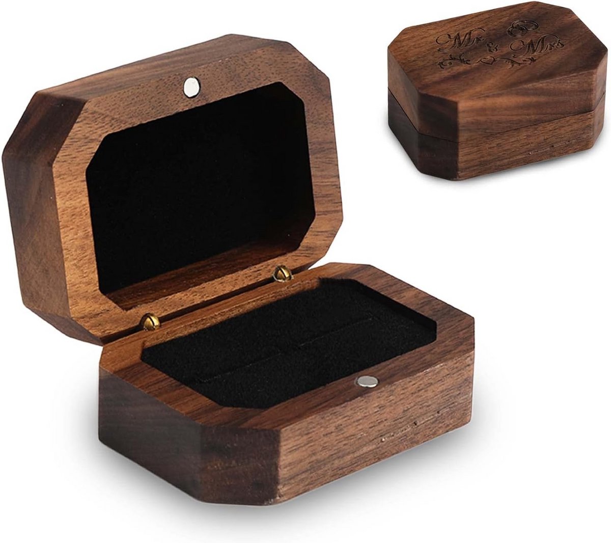 Houten Ringendoos voor Trouwringen en Verloving - Luxe Sieradenkistje met Fluweel