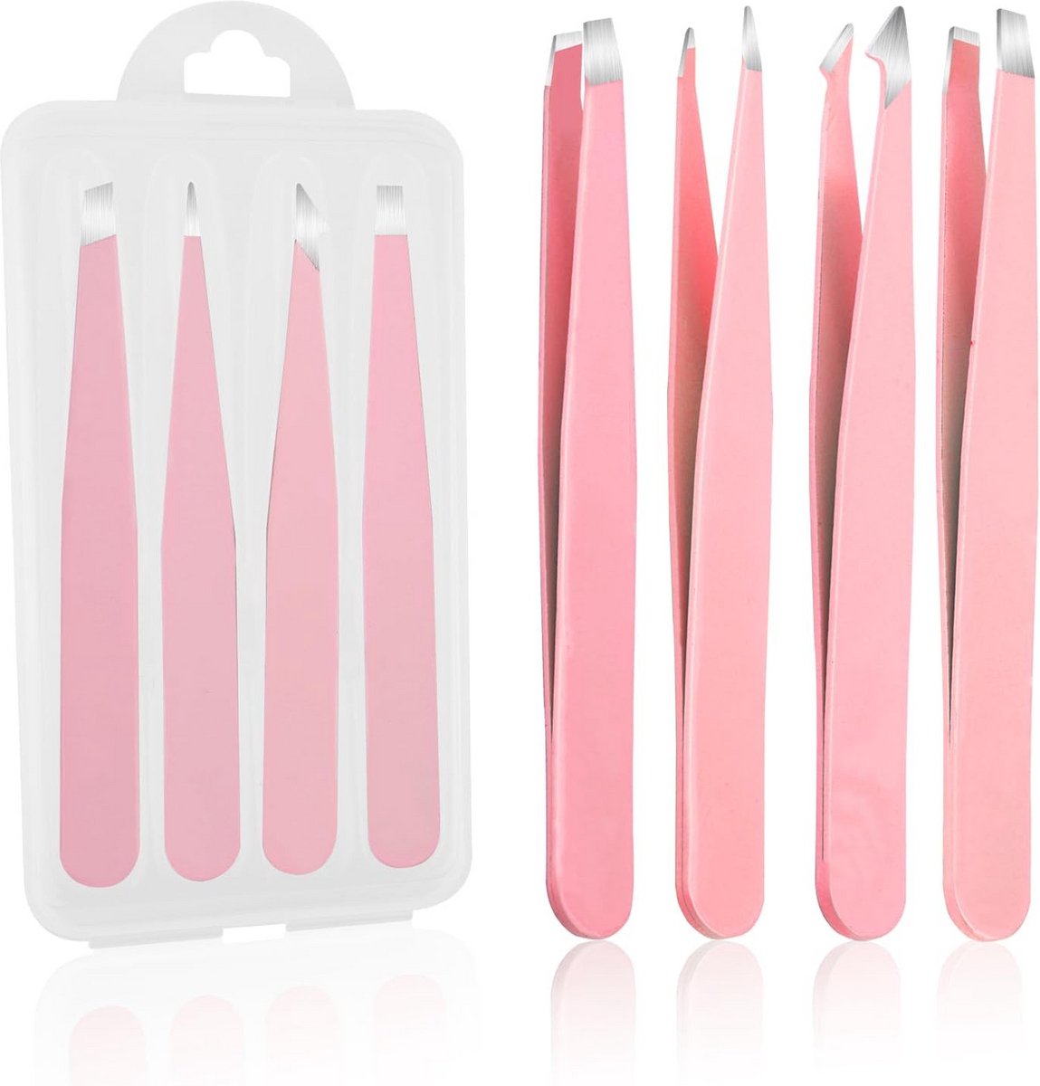 Professionele Roestvrijstalen Pincet Set (4 Stuks) voor Wenkbrauwen en Wimperverlenging