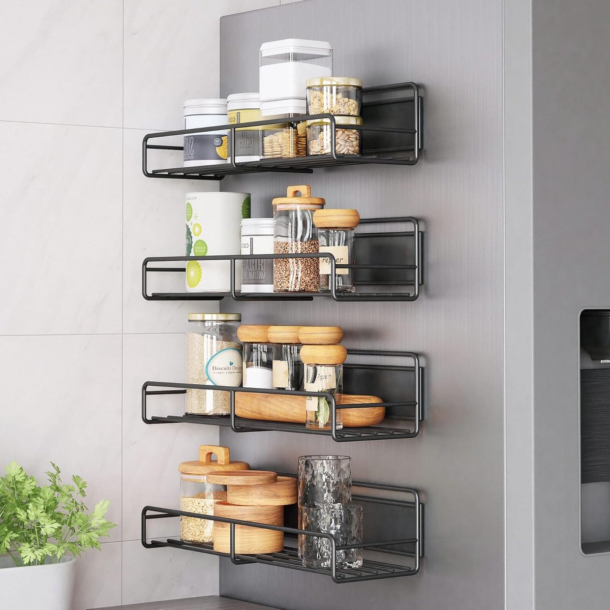 Magnetisch Kruidenrek - 4-Pack Planken voor Koelkast en Magnetron