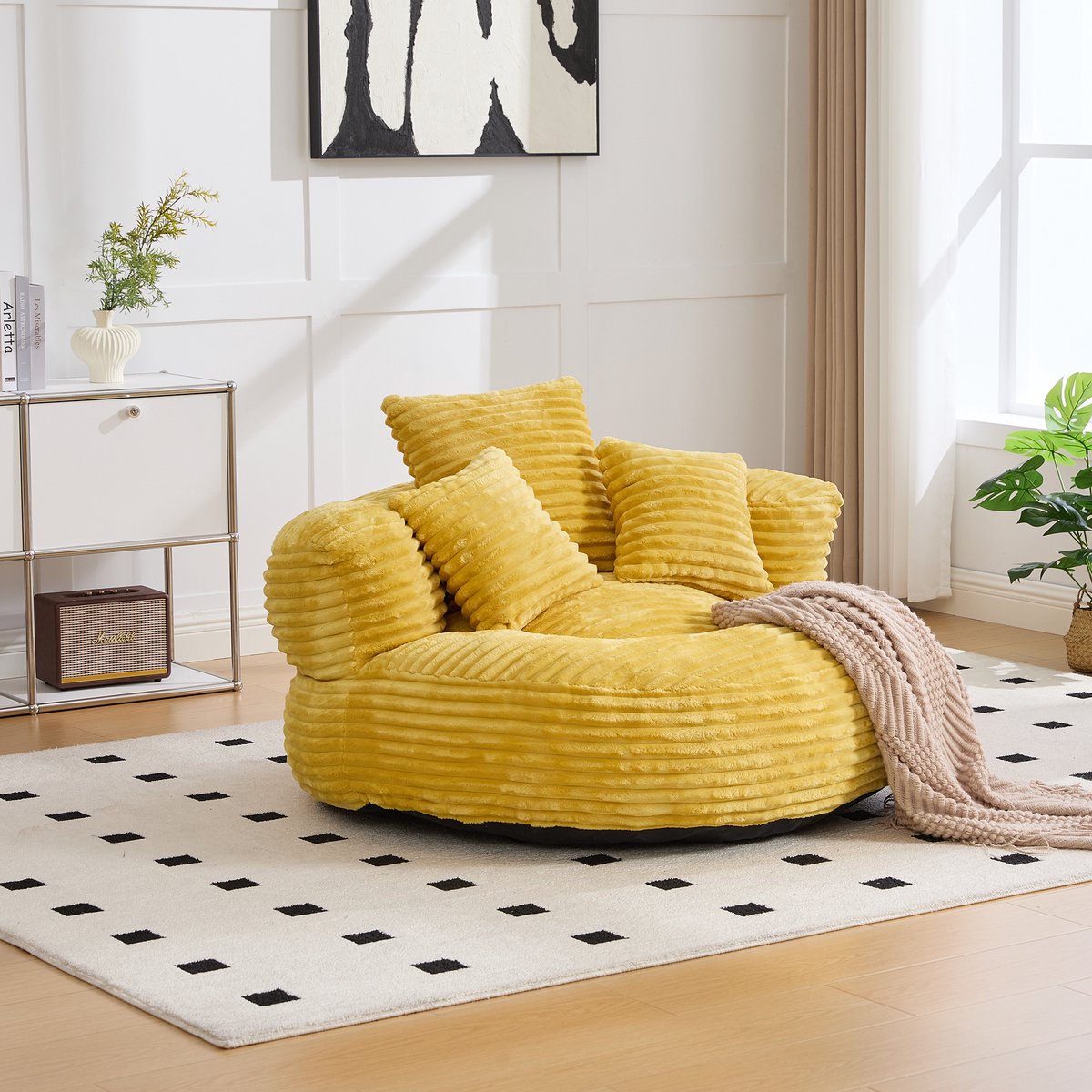HAUSS SPOLE Zitzak – Corduroystof Fauteuil – Enkel Speelstoel – Hoge Rugleuning En Armleuningen – Loungestoel Voor Woonkamer En Slaapkamer – Corduroystof Geel