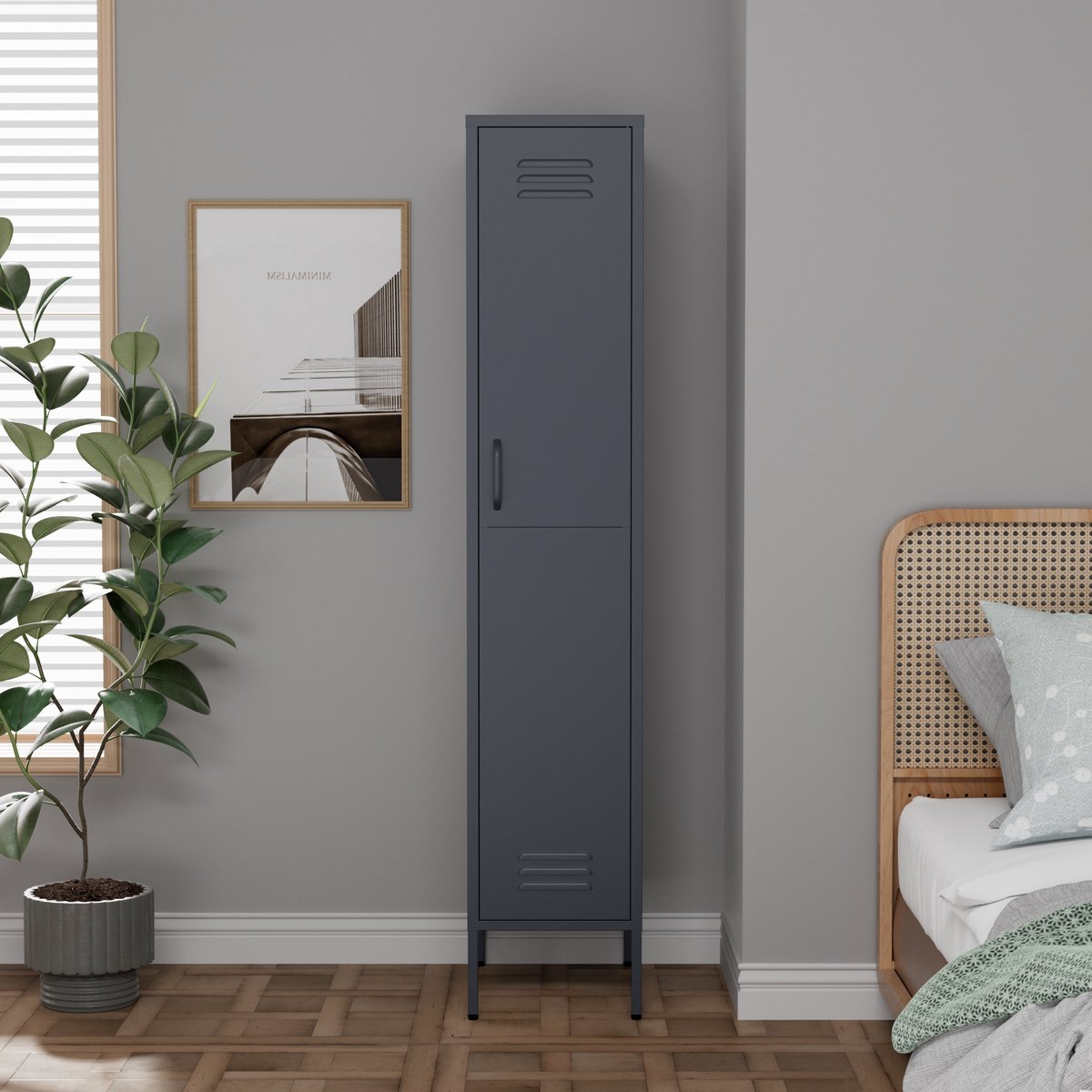 Lendo Online Lockerkast - Kledingkast - Kast met hanggedeelte - Opbergkast - Industriële kast met verstelbare planken - Archiefkast - Kantoorkast - Kluisje - 35x50x180 cm (LxBxH) - Gepoedercoat staal - Metaal - Antraciet