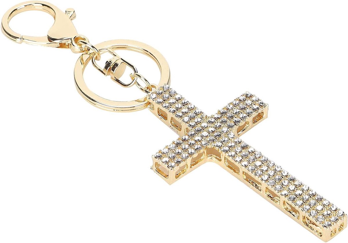 VVGoods - Kruis sleutelhanger met diamant hanger voor tas, religieus thema.