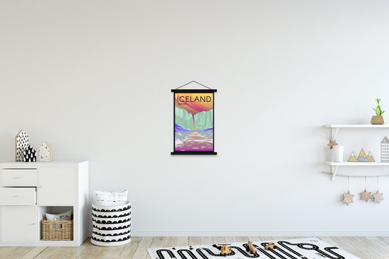 Illustration de la cascade de Svartifoss en Islande affiche textielposter lattes noires 40x60 cm - Tirage photo sur plaque scolaire (décoration murale salon / chambre)