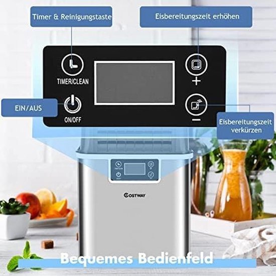 Snelle IJsblokjesmachine 3,2L Capaciteit - 24 Blokjes in 15 Min - Hoge Opbrengst 18kg/Dag van Merkloos — afbeelding 4