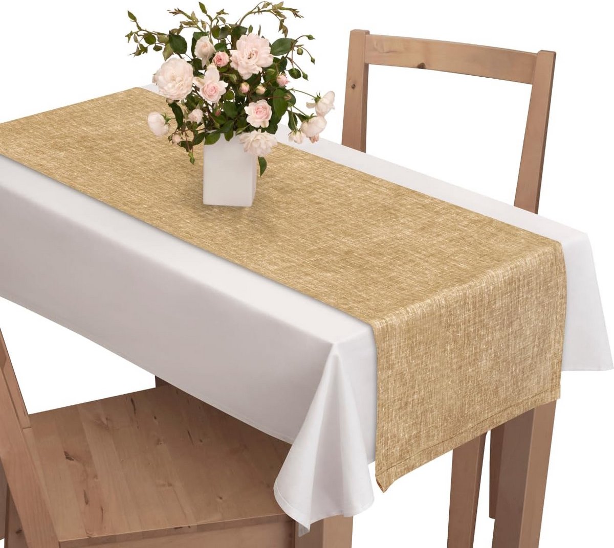 Tafelloper Beige Linnen Patroon voor Keuken en Eetkamer (40 x 140 cm)