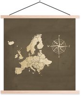 Support pour affiche avec affiche 90x90 cm - Affiche scolaire - Carte de Europe - Vintage - Rose des vents - Affiche textile - Lattes vierges