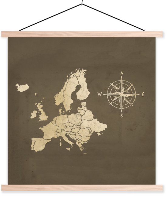 Support pour affiche avec affiche 90x90 cm - Affiche scolaire - Carte de Europe - Vintage - Rose des vents - Affiche textile - Lattes vierges