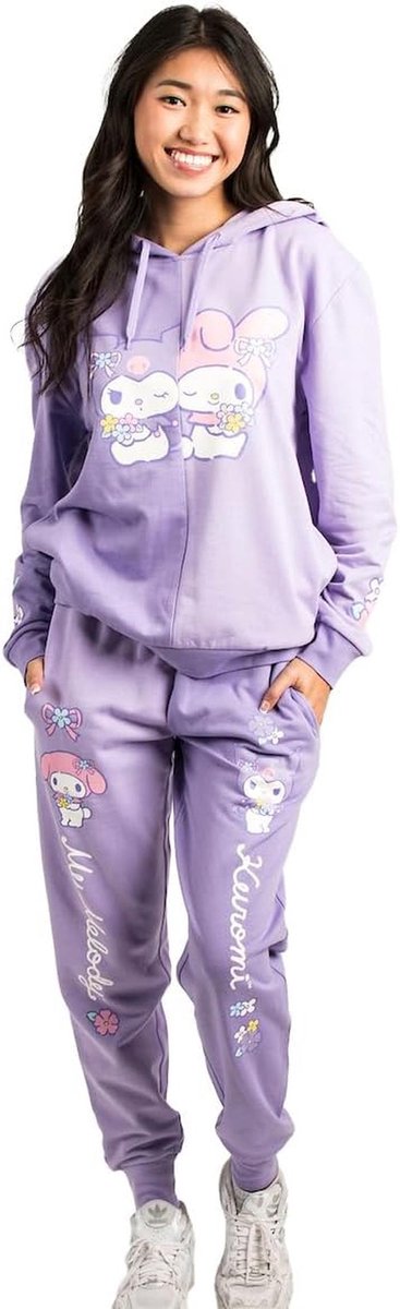 Lila Hoodie en Joggingbroek Set met Kuromi en My Melody voor Dames