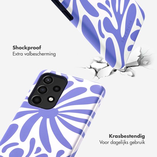 Selencia Coque pour Samsung Galaxy A52 (4G) / A52s / A52 (5G) - Selencia Vivid Backcover - Modern Bloom Sapphire Blue