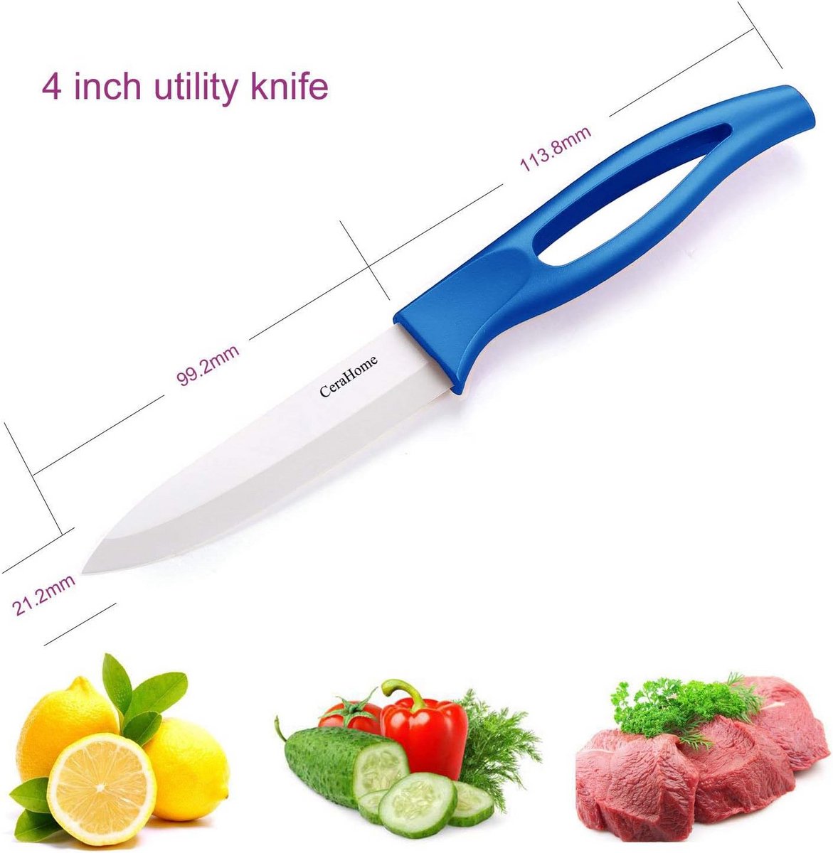 Set van 4 Professionele Keramische Messen met Houder - Ideaal voor Groenten, Fruit en Vlees — cadeau in Kookcadeaus - foto 3